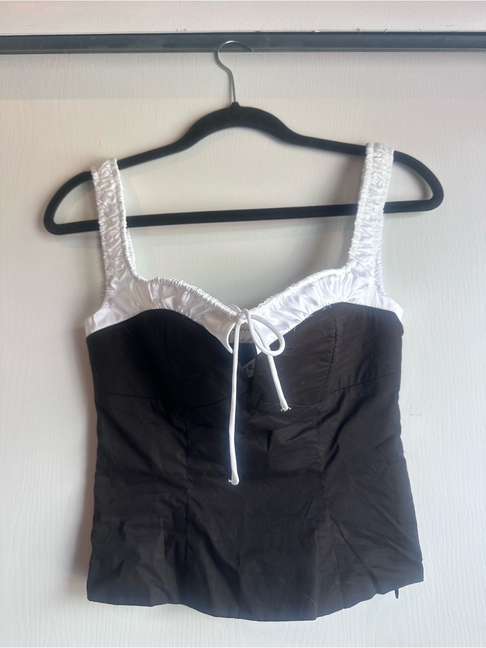 Astr Black and White Bustier Camisole with Tie Front